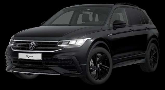 Schräge Frontansicht auf einen Volkswagen Tiguan, freigestellt