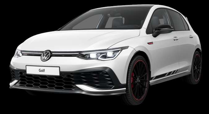 Schräge Frontansicht auf einen Volkswagen Golf, freigestellt