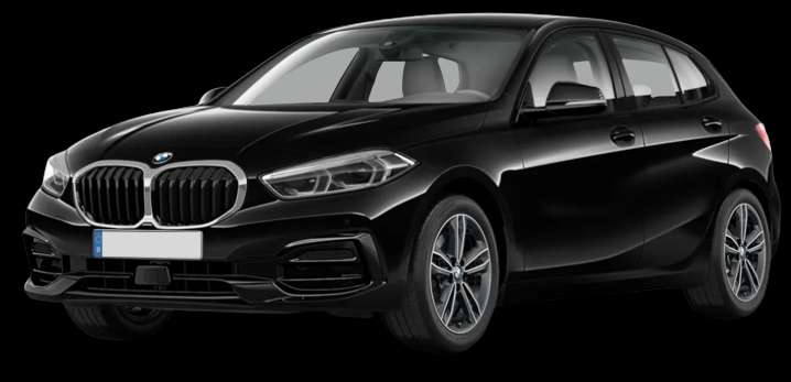 Schräge Frontansicht auf einen BMW 1er-Reihe, freigestellt
