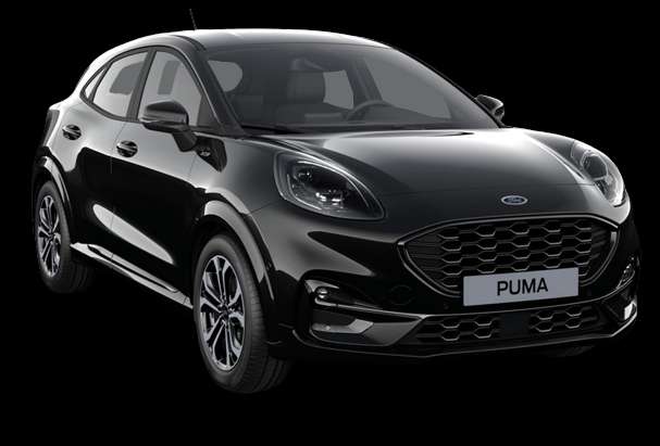 Schräge Frontansicht auf einen Ford Puma, freigestellt