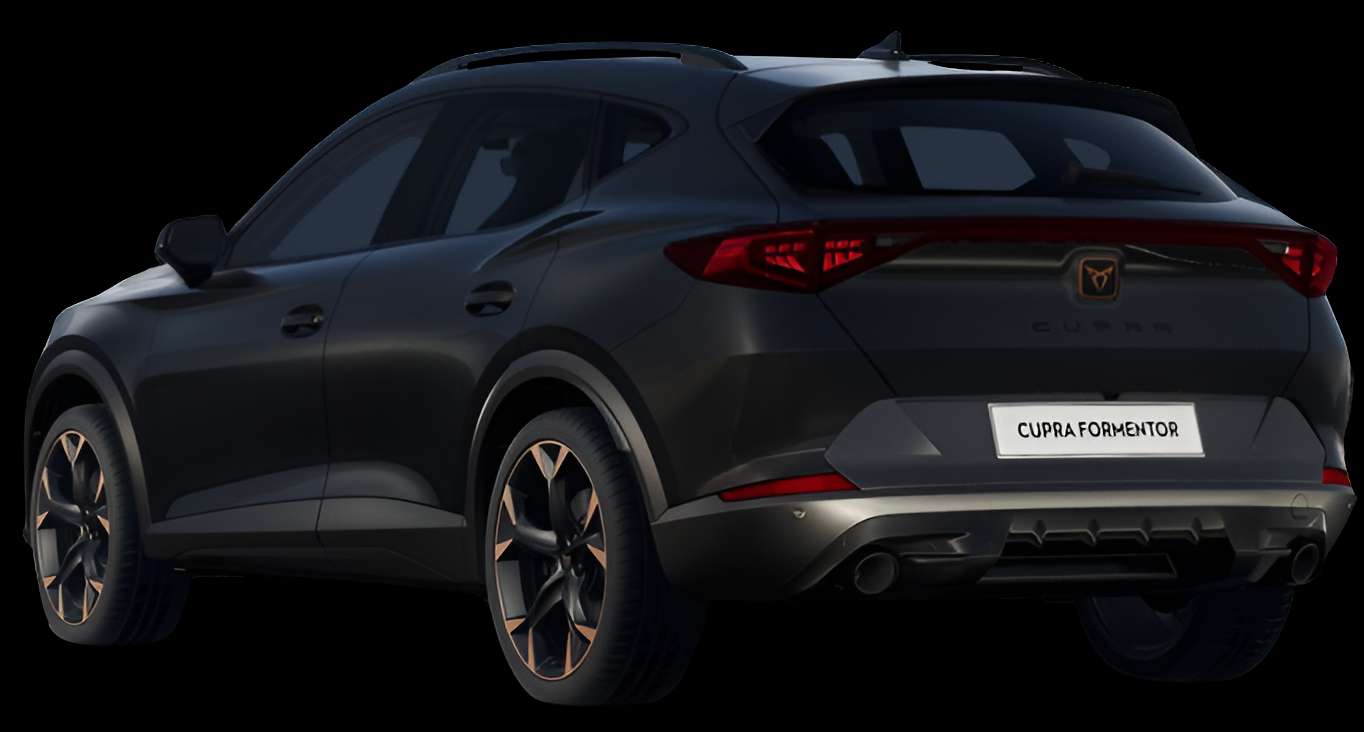 Schräge Heckansicht auf einen CUPRA Formentor, freigestellt