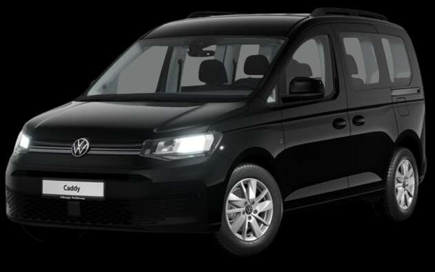 Schräge Frontansicht auf einen Volkswagen Caddy, freigestellt