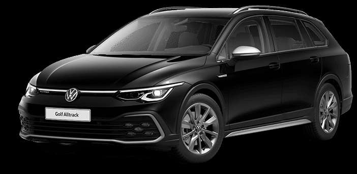 Schräge Frontansicht auf einen Volkswagen Golf, freigestellt