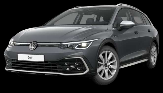 Schräge Frontansicht auf einen Volkswagen Golf, freigestellt