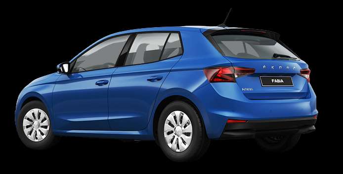 Schräge Heckansicht auf einen Skoda Fabia, freigestellt