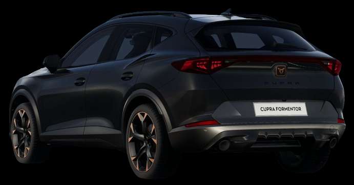 Schräge Heckansicht auf einen CUPRA Formentor, freigestellt