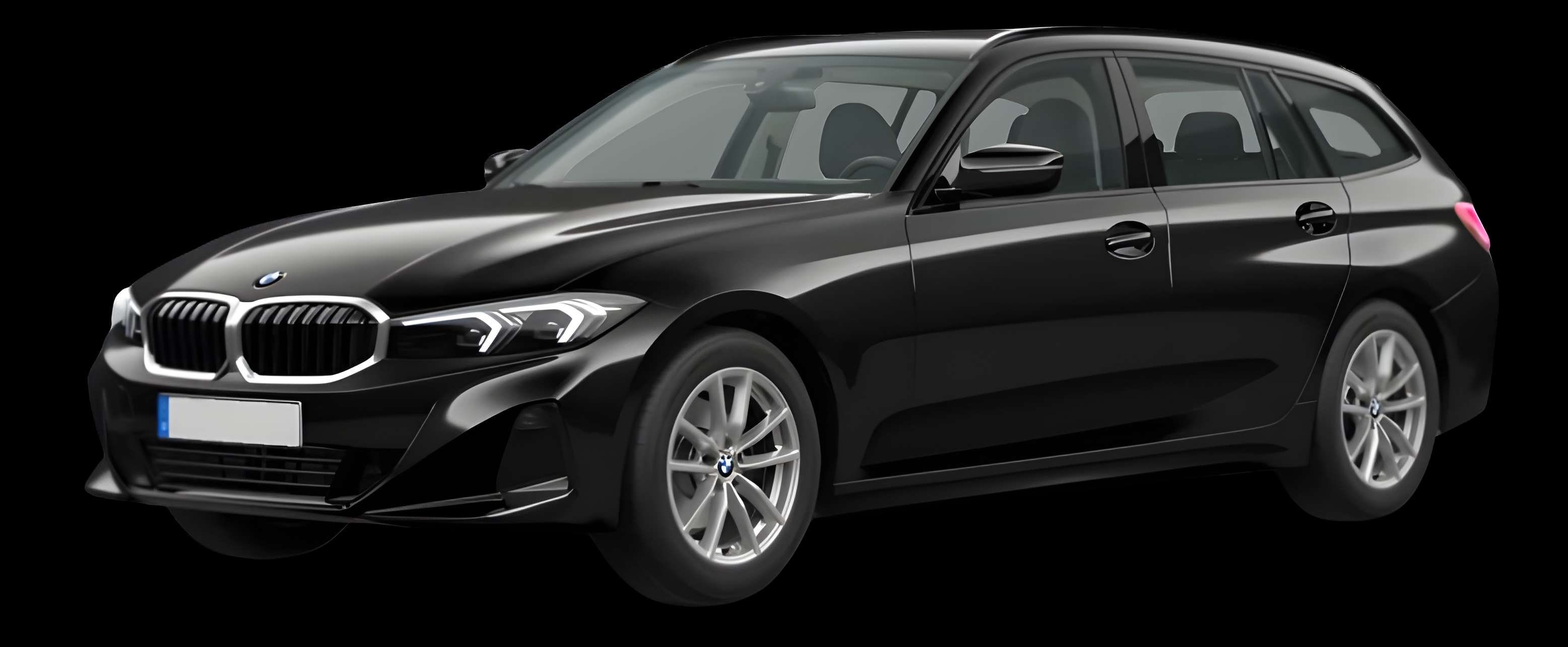 Schräge Frontansicht auf einen BMW 3er-Reihe, freigestellt