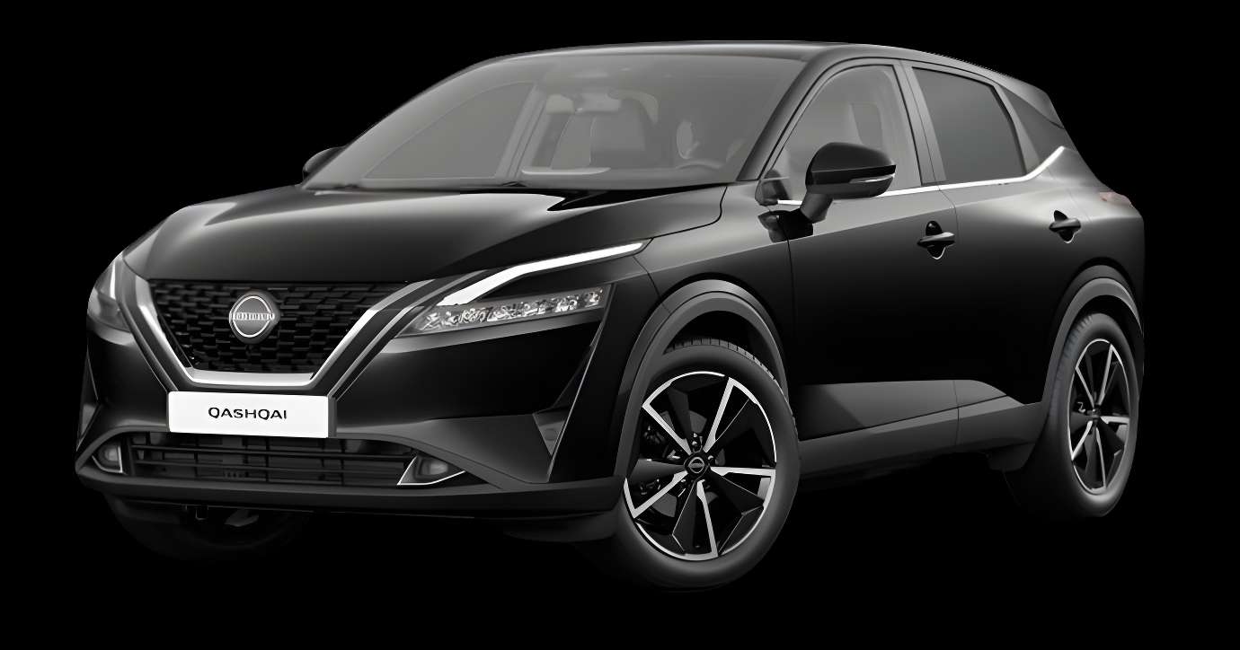 Schräge Frontansicht auf einen Nissan Qashqai, freigestellt
