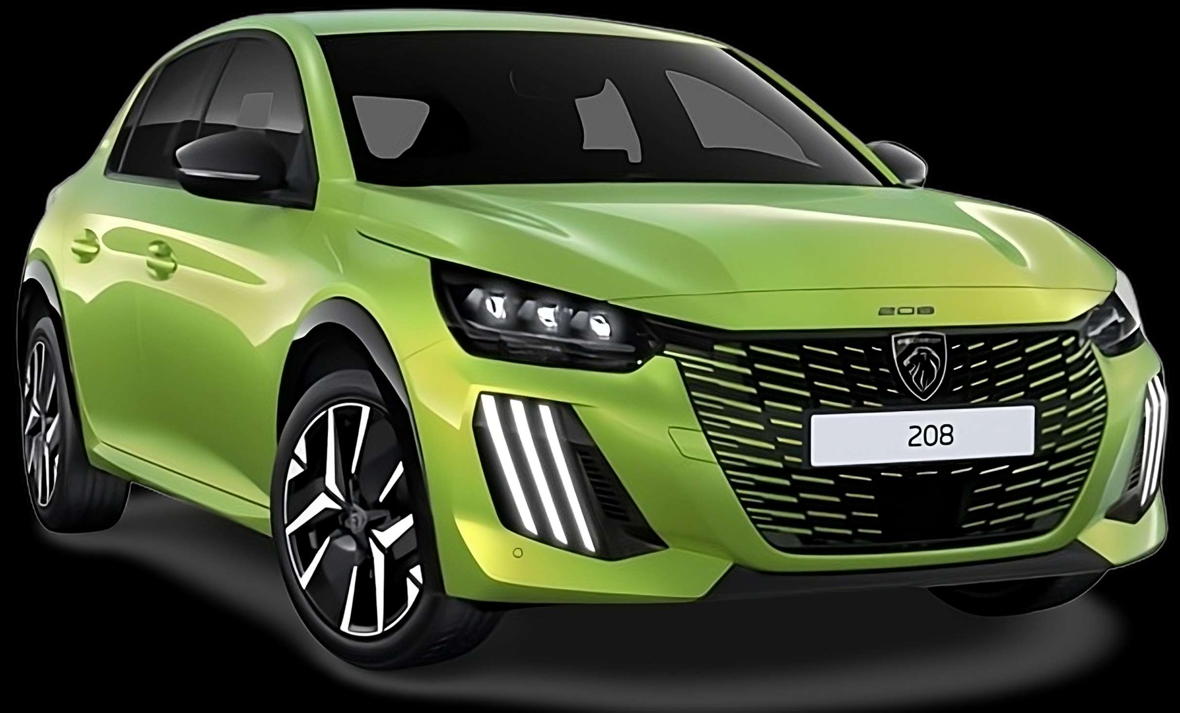 Schräge Frontansicht auf einen Peugeot 208, freigestellt