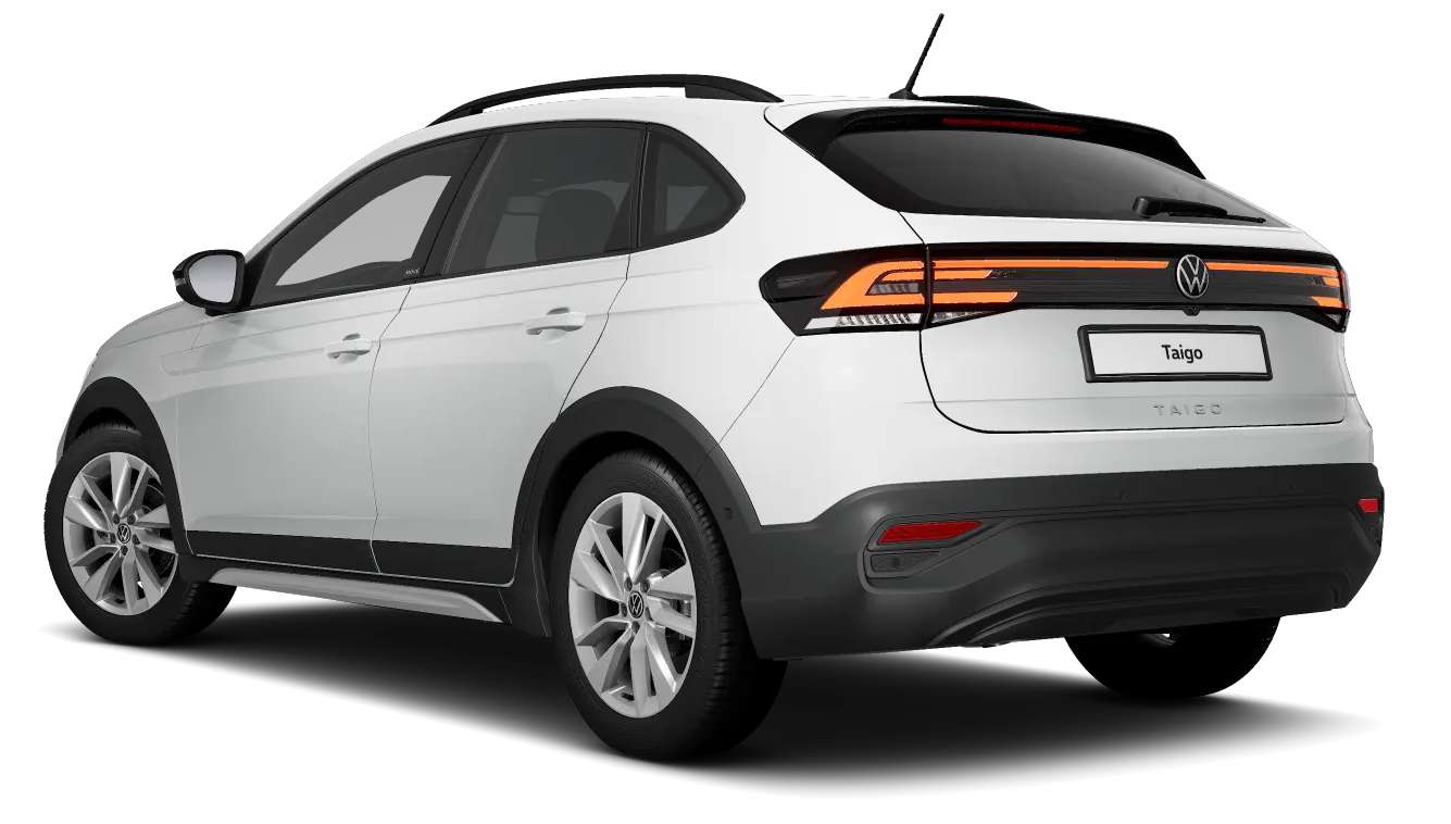 Schräge Heckansicht eines Volkswagen Taigo, freigestellt