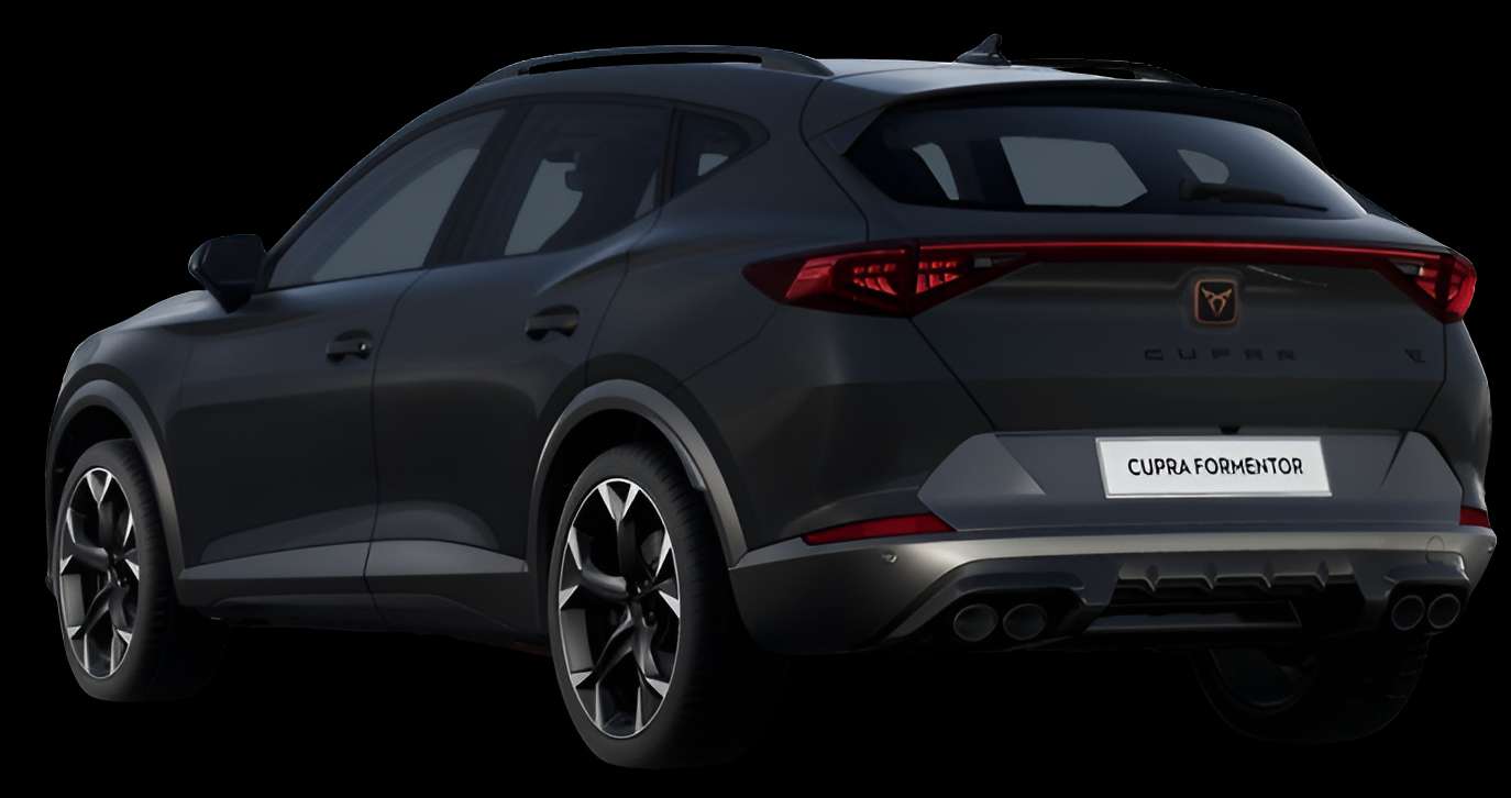 Schräge Heckansicht auf einen CUPRA Formentor, freigestellt