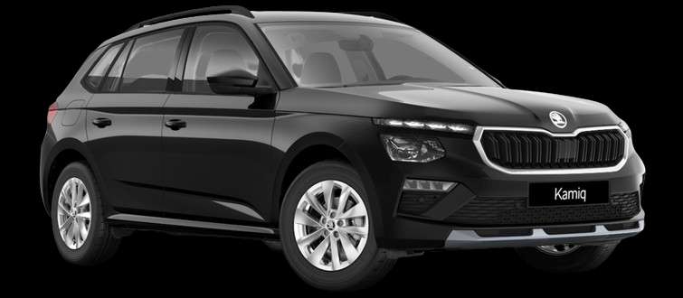 Schräge Frontansicht auf einen Skoda Kamiq, freigestellt