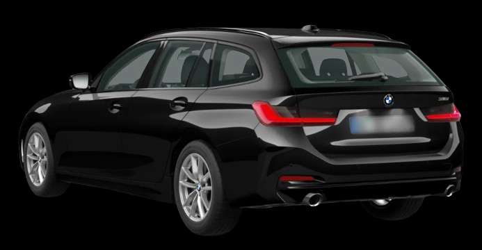 Schräge Heckansicht auf einen BMW 3er-Reihe, freigestellt