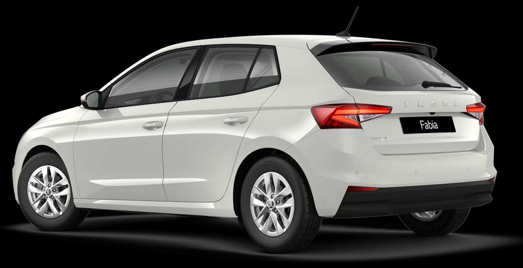 Schräge Heckansicht auf einen Skoda Fabia, freigestellt