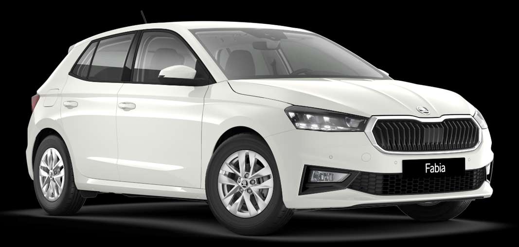 Schräge Frontansicht auf einen Skoda Fabia, freigestellt