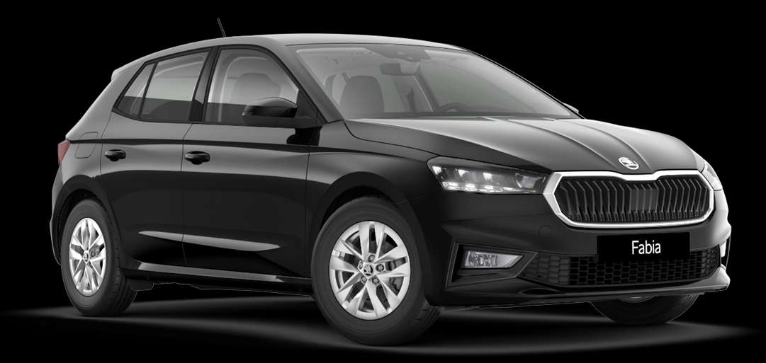 Schräge Frontansicht auf einen Skoda Fabia, freigestellt