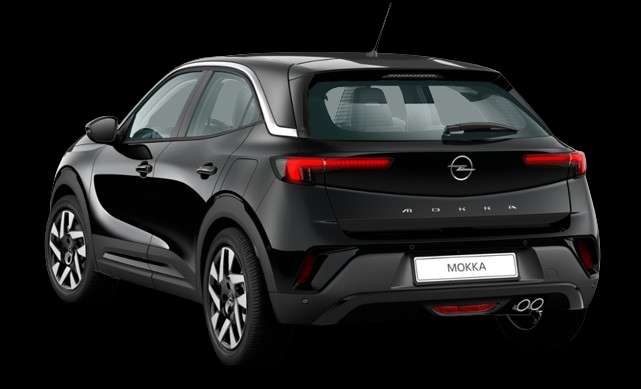 Schräge Heckansicht auf einen Opel Mokka, freigestellt