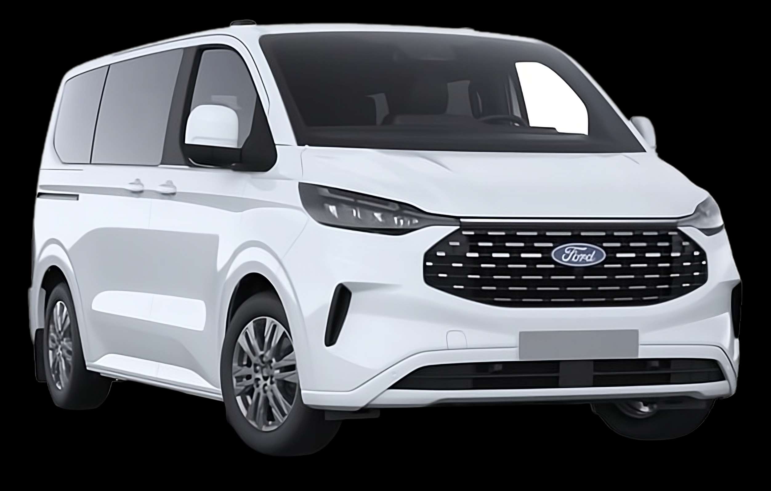 Schräge Frontansicht auf einen Ford Tourneo Custom, freigestellt