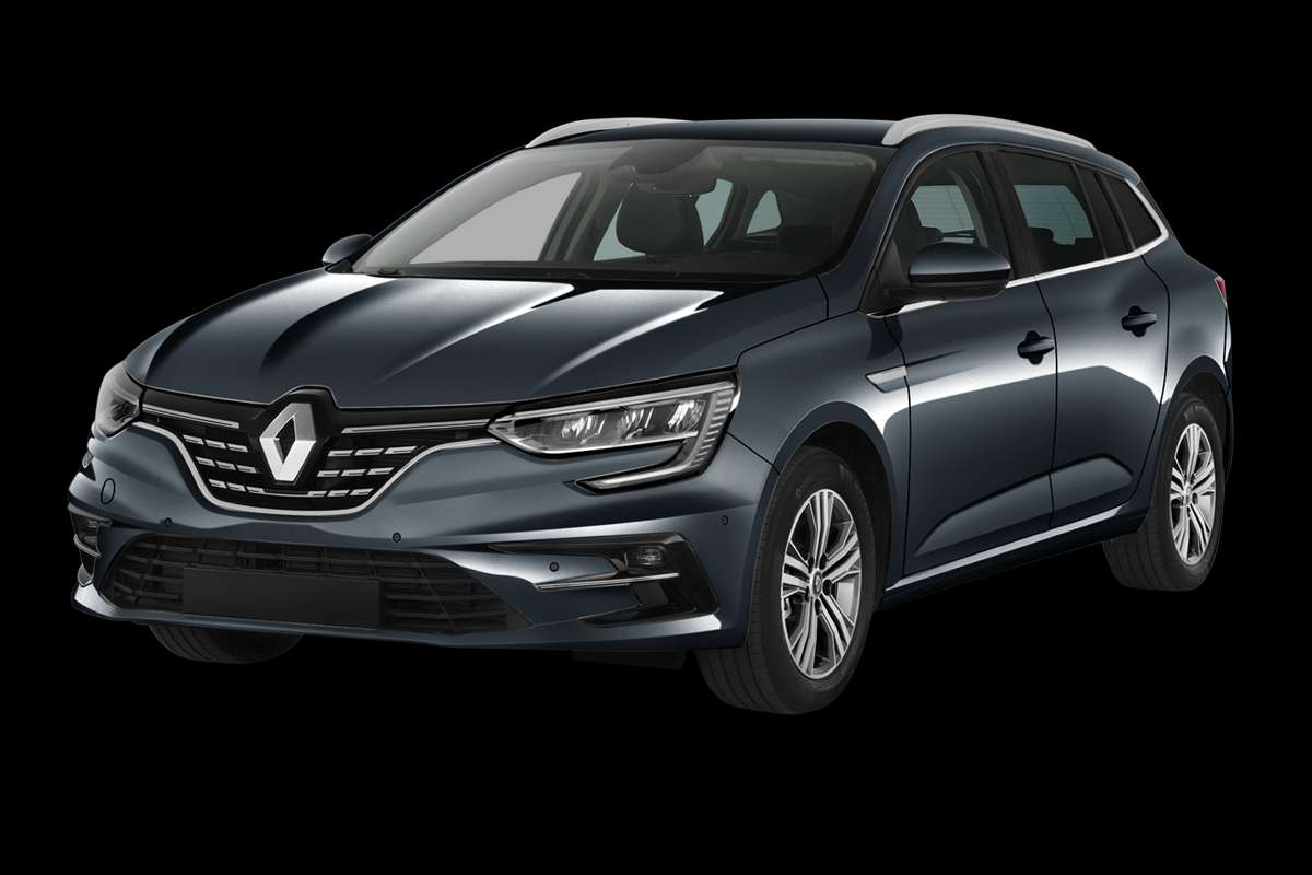 Schräge Frontansicht eines Renault Mégane, freigestellt