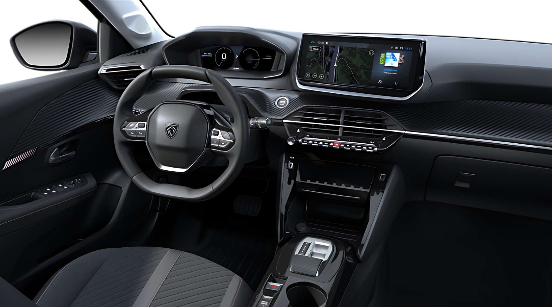 Ansicht des Armaturenbretts eines Peugeot e-208
