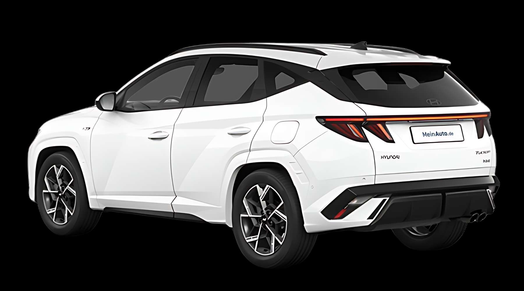 Schräge Heckansicht auf einen Hyundai Tucson, freigestellt