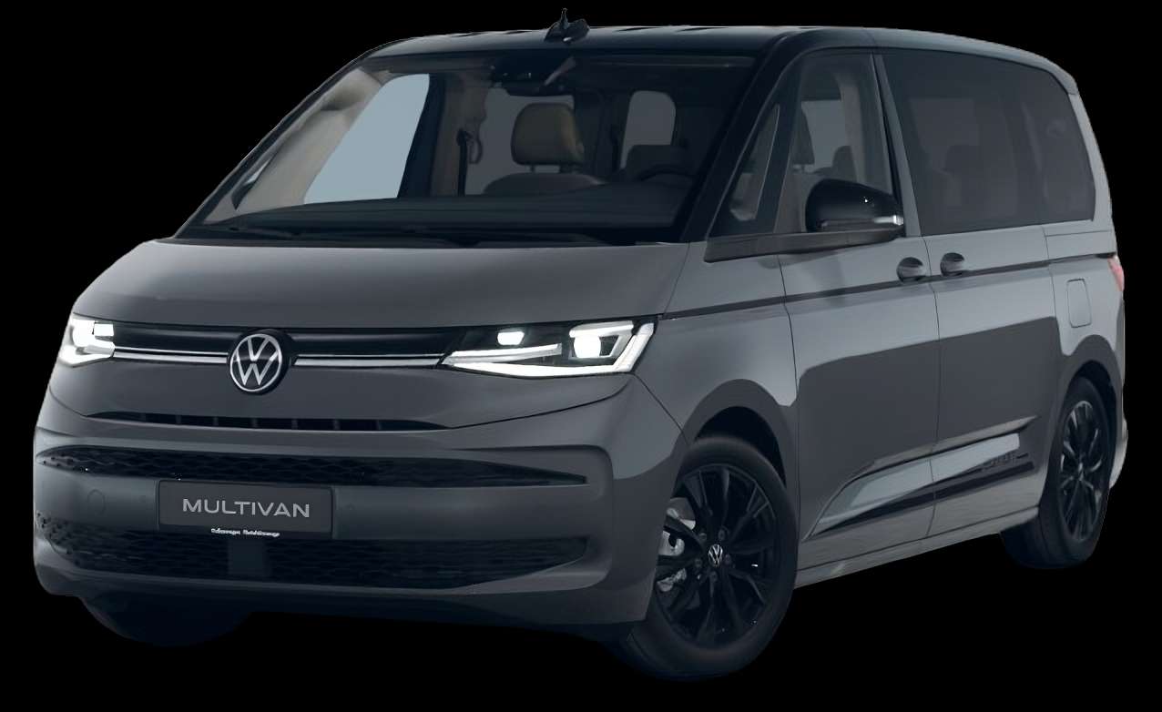 Schräge Frontansicht auf einen Volkswagen Multivan, freigestellt
