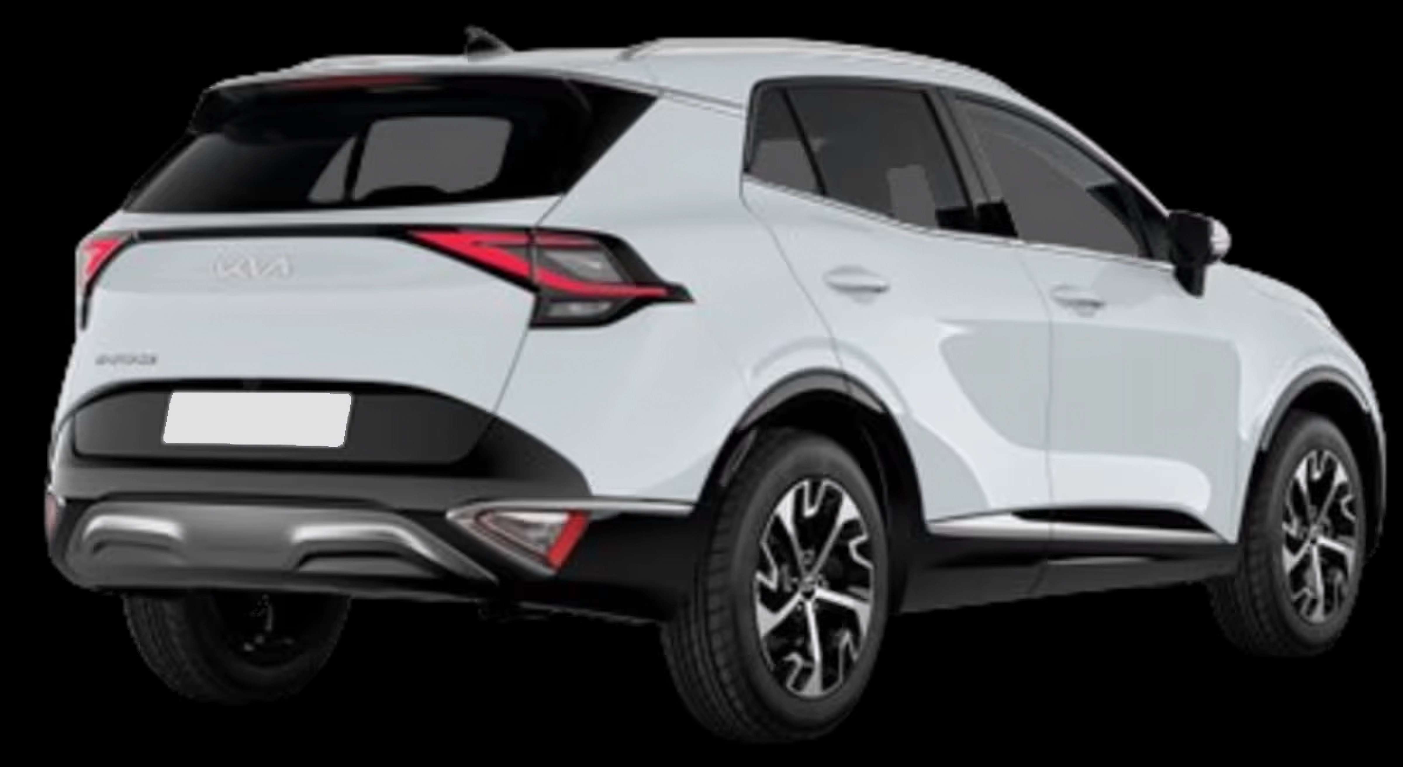 Schräge Heckansicht auf einen Kia Sportage, freigestellt