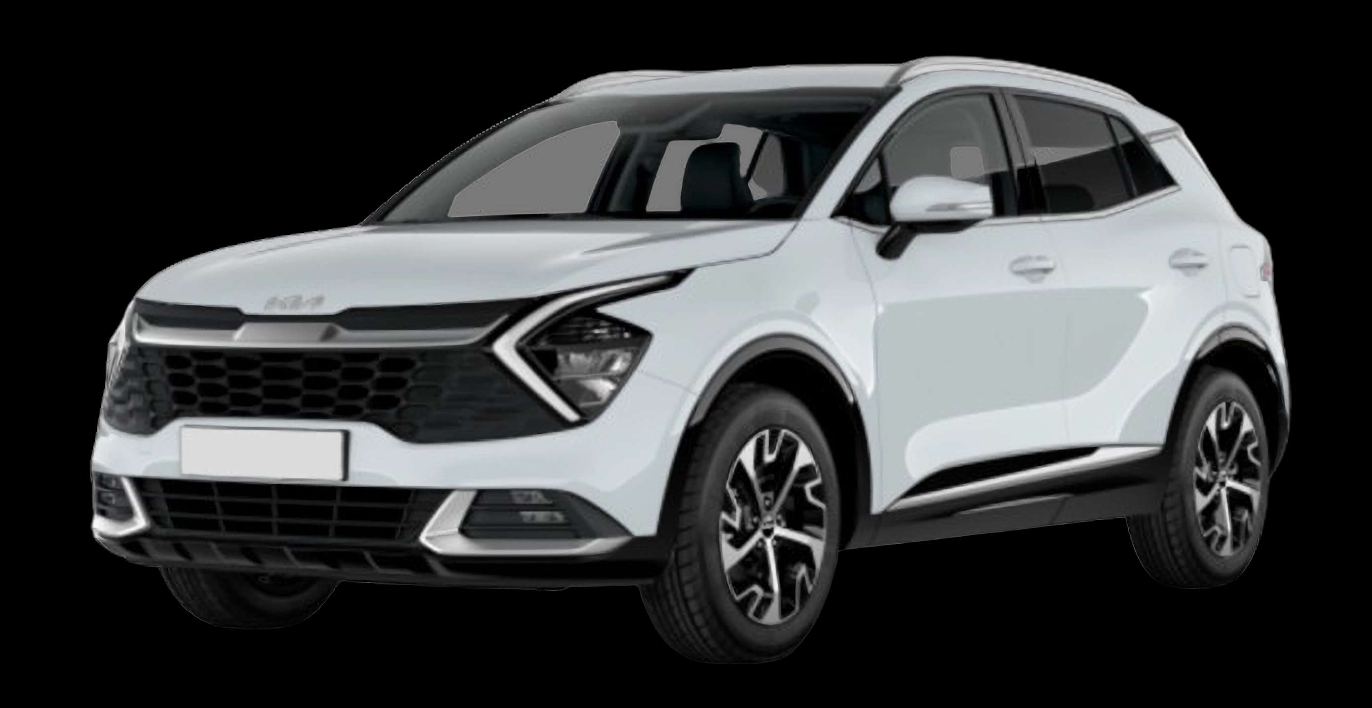 Schräge Frontansicht auf einen Kia Sportage, freigestellt