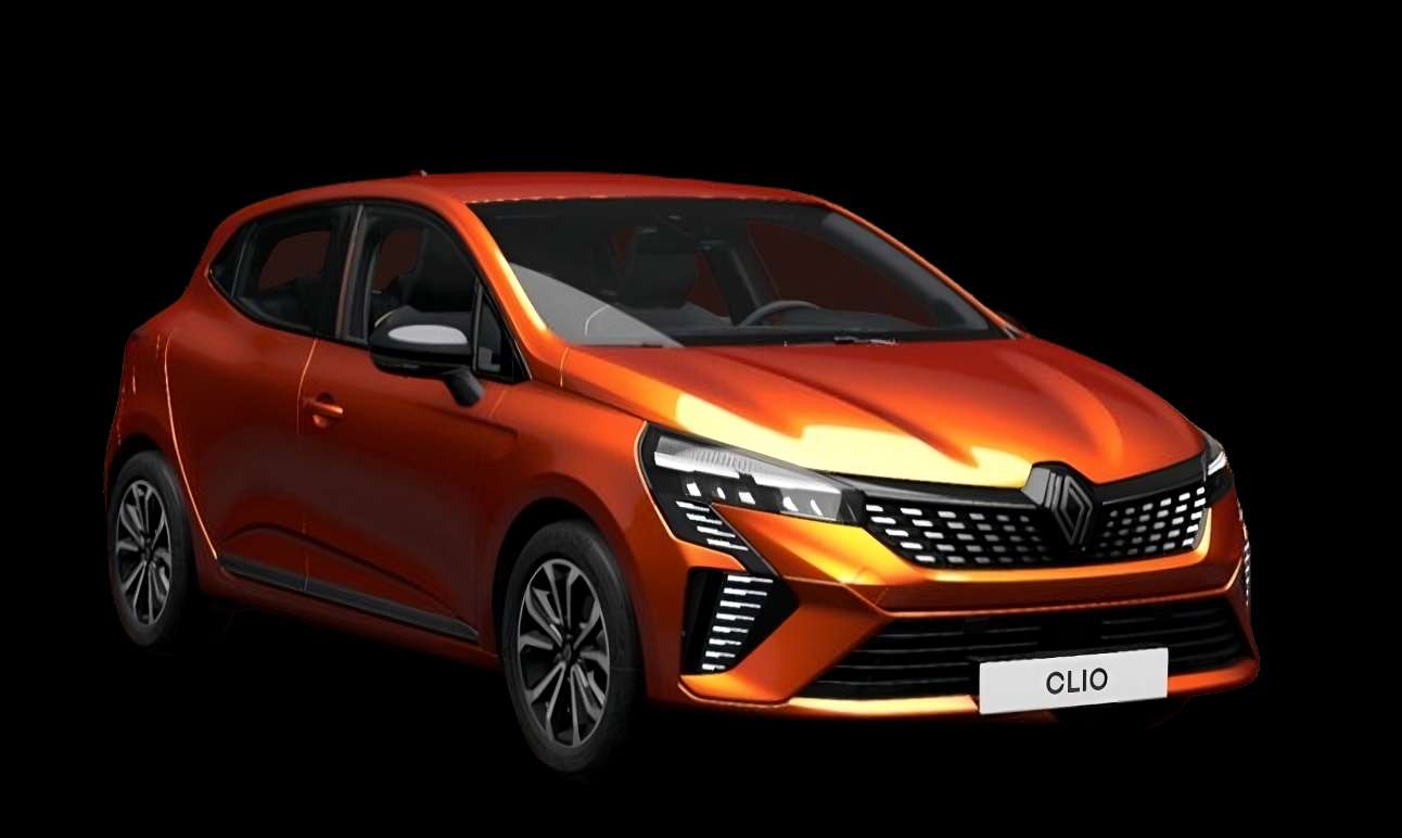 Schräge Frontansicht eines Renault Clio, freigestellt