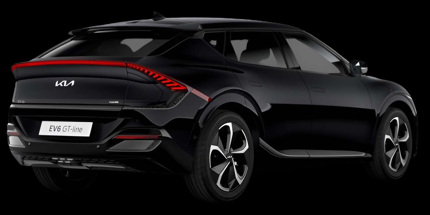 Schräge Heckansicht auf einen Kia EV6, freigestellt