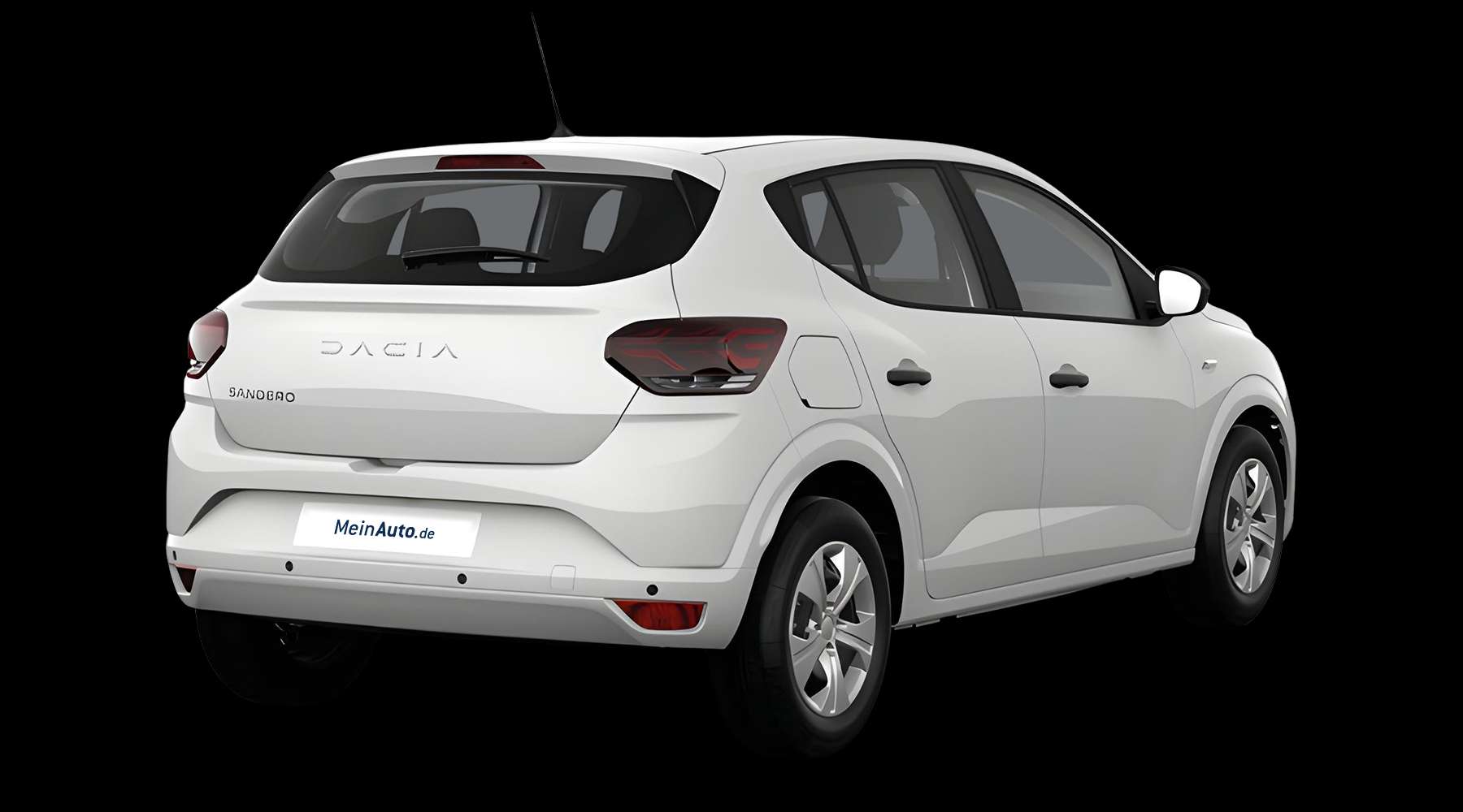 Schräge Heckansicht eines Dacia Sandero, freigestellt