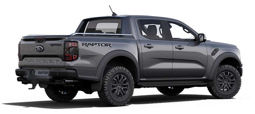 Schräge Heckansicht auf einen Ford Ranger, freigestellt