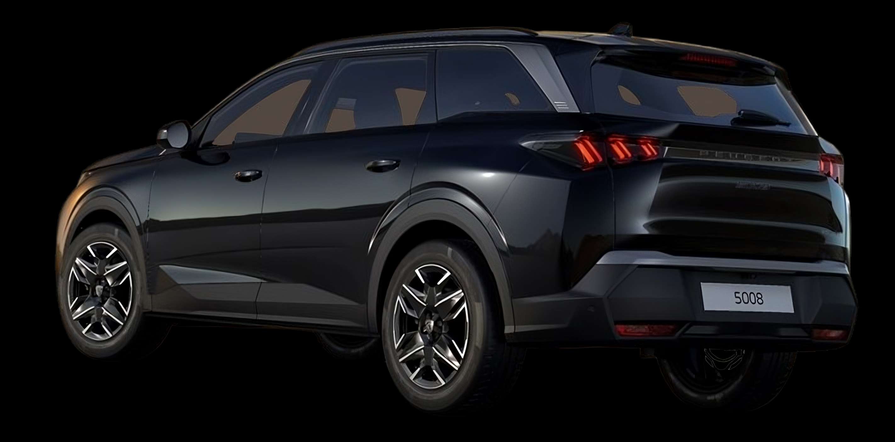 Schräge Heckansicht auf einen Peugeot 5008, freigestellt