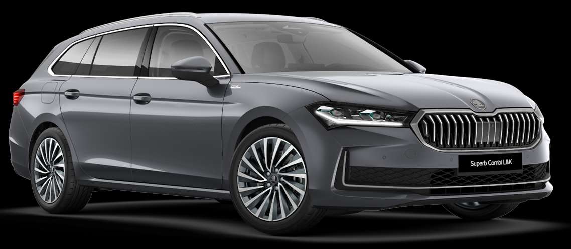 Schräge Frontansicht auf einen Skoda Superb, freigestellt