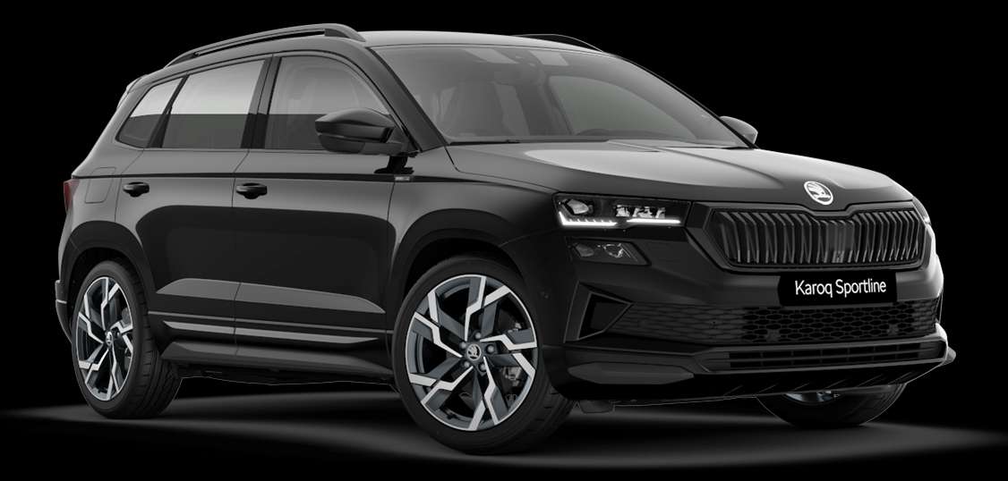 Schräge Frontansicht auf einen Skoda Karoq, freigestellt