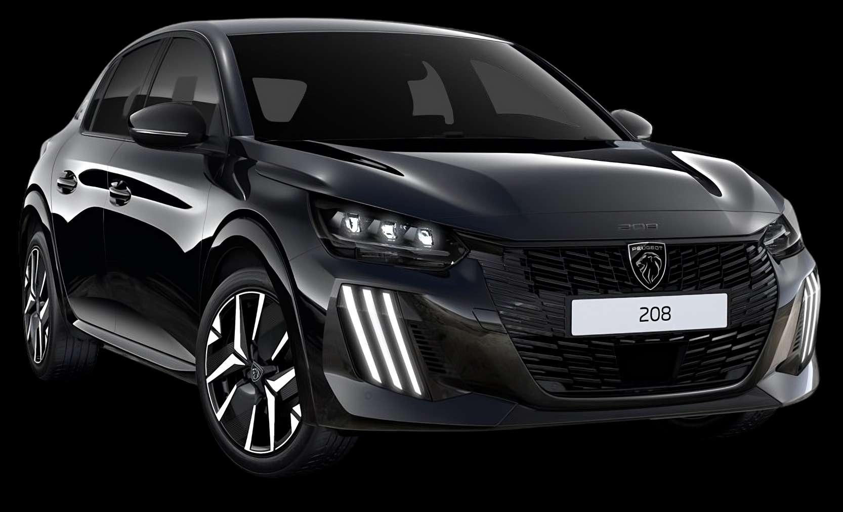 Schräge Frontansicht eines Peugeot 208, freigestellt