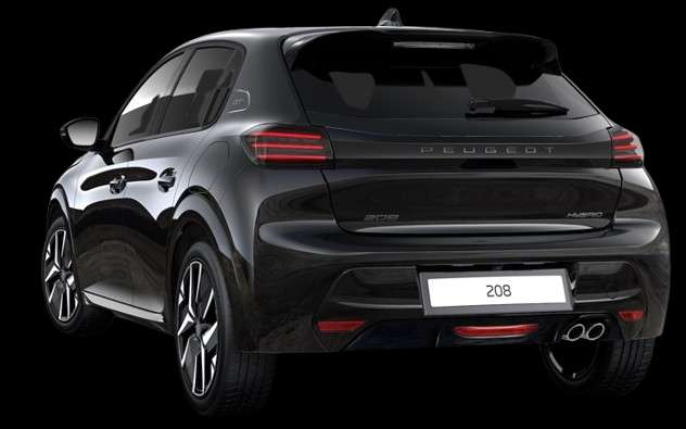Schräge Heckansicht eines Peugeot 208, freigestellt