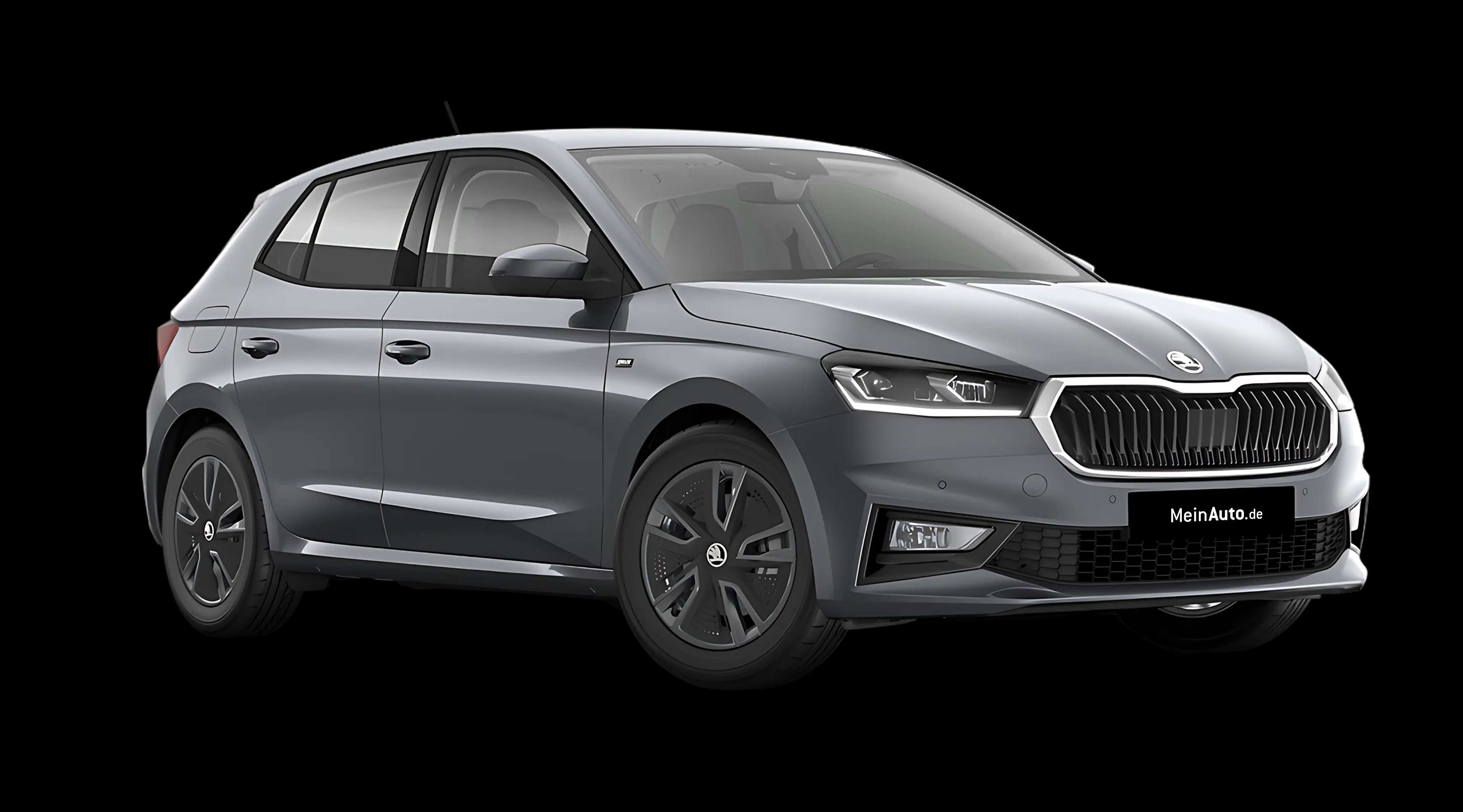 Schräge Frontansicht auf einen Skoda Fabia, freigestellt