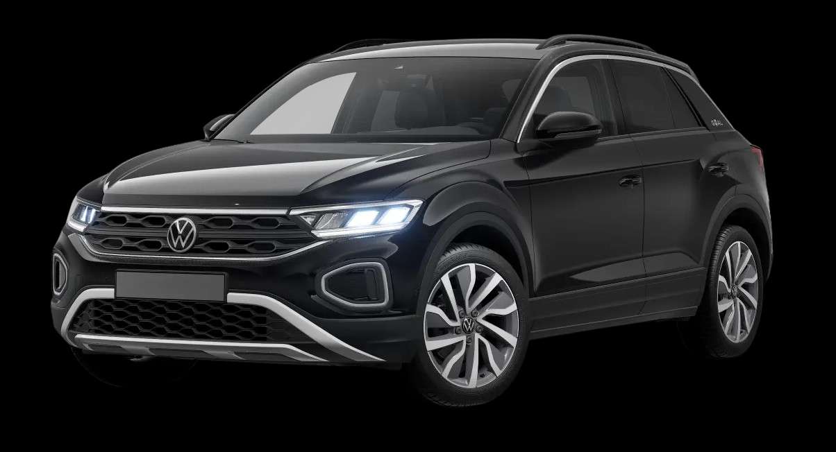 Schräge Frontansicht auf einen Volkswagen T-Roc, freigestellt