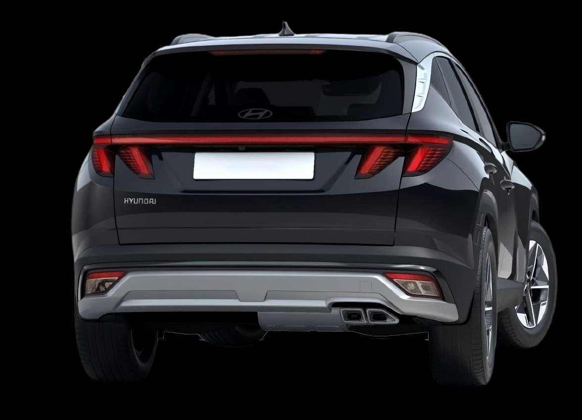 Schräge Heckansicht auf einen Hyundai Tucson, freigestellt