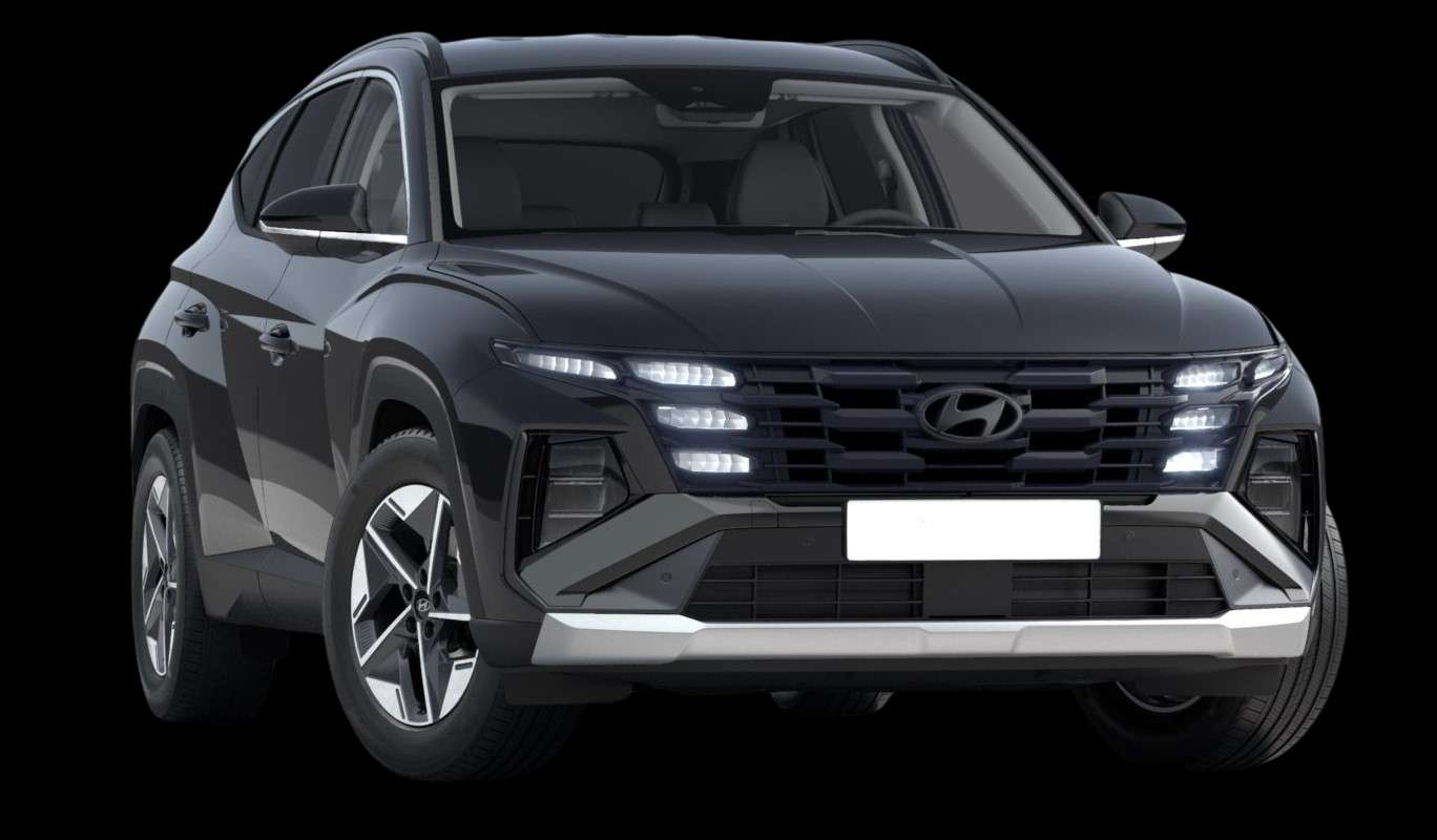Schräge Frontansicht auf einen Hyundai Tucson, freigestellt
