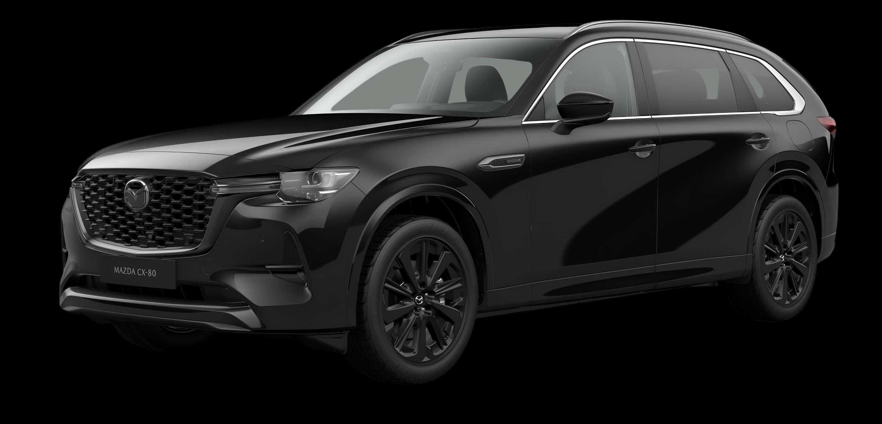 Schräge Frontansicht auf einen Mazda CX-80, freigestellt