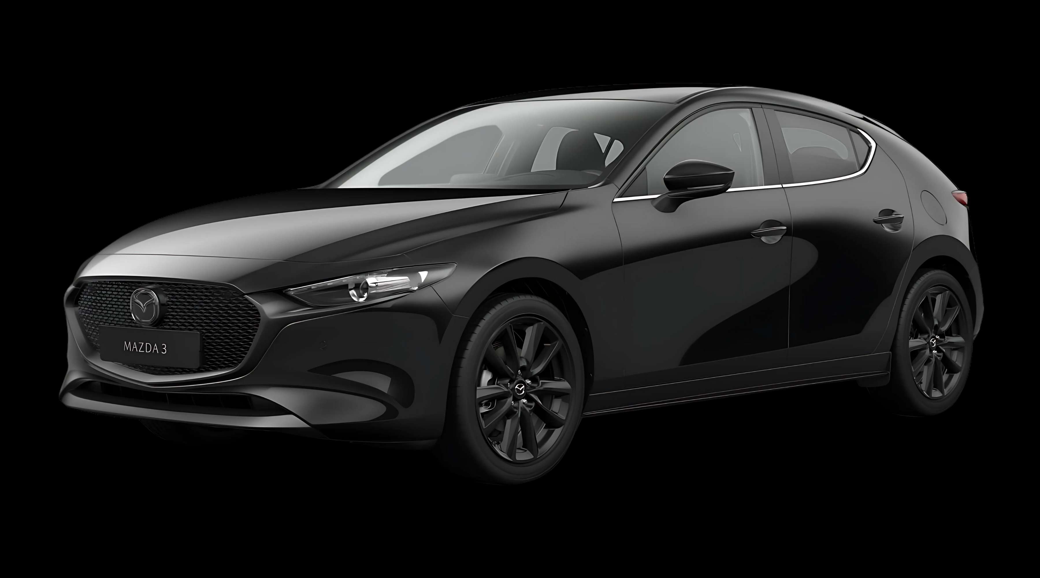 Schräge Frontansicht auf einen Mazda Mazda3, freigestellt