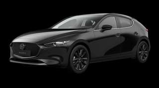 Schräge Frontansicht auf einen Mazda Mazda3 Homura, freigestellt
