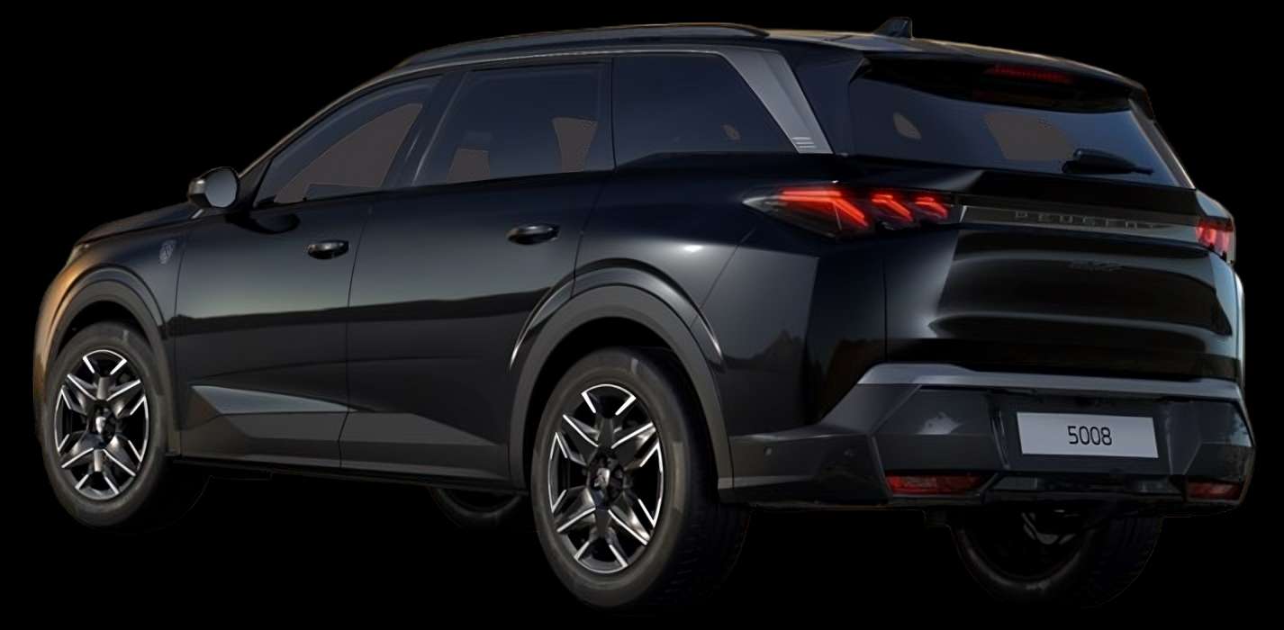 Schräge Heckansicht auf einen Peugeot 5008, freigestellt