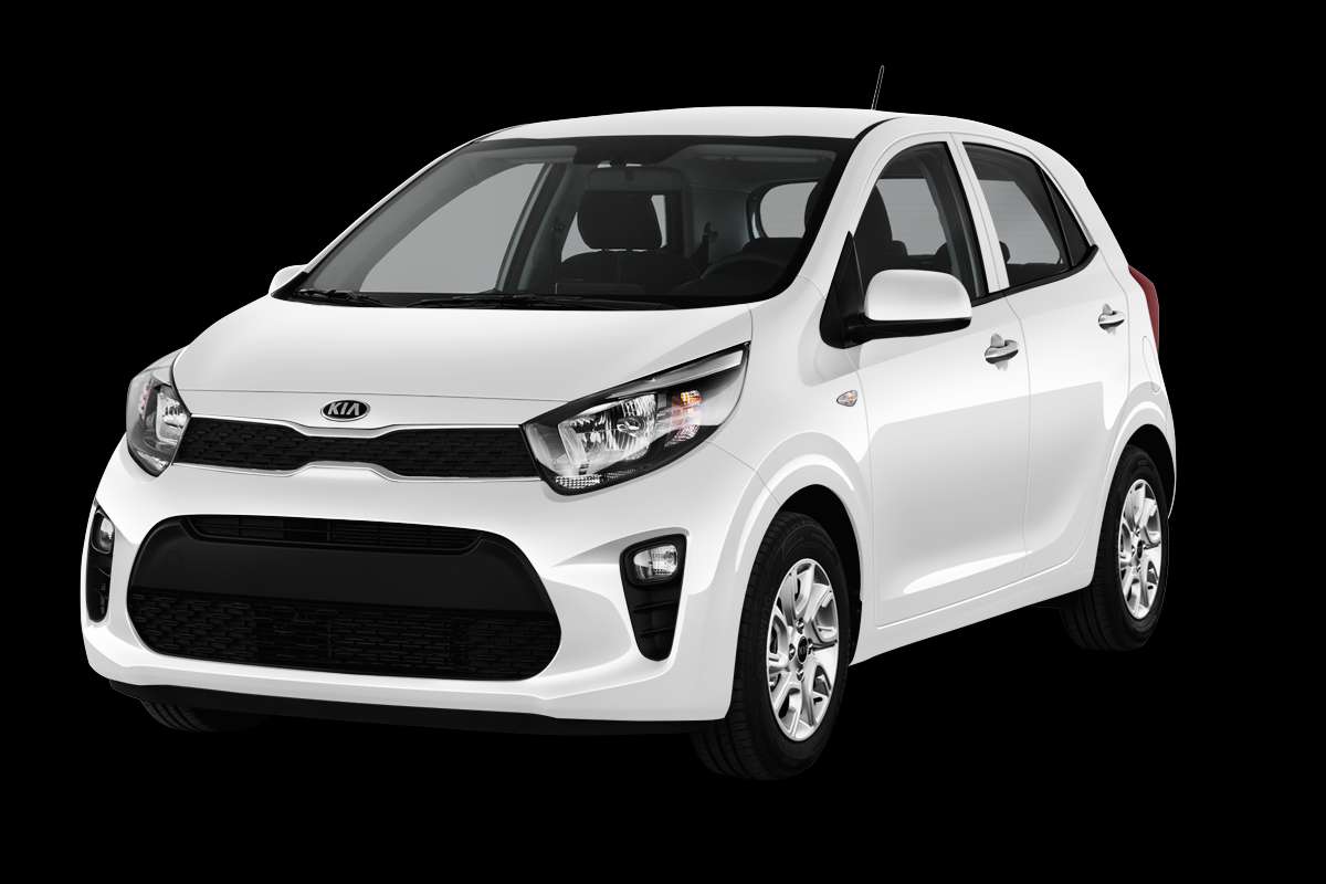 Schräge Frontansicht auf einen Kia Picanto, freigestellt