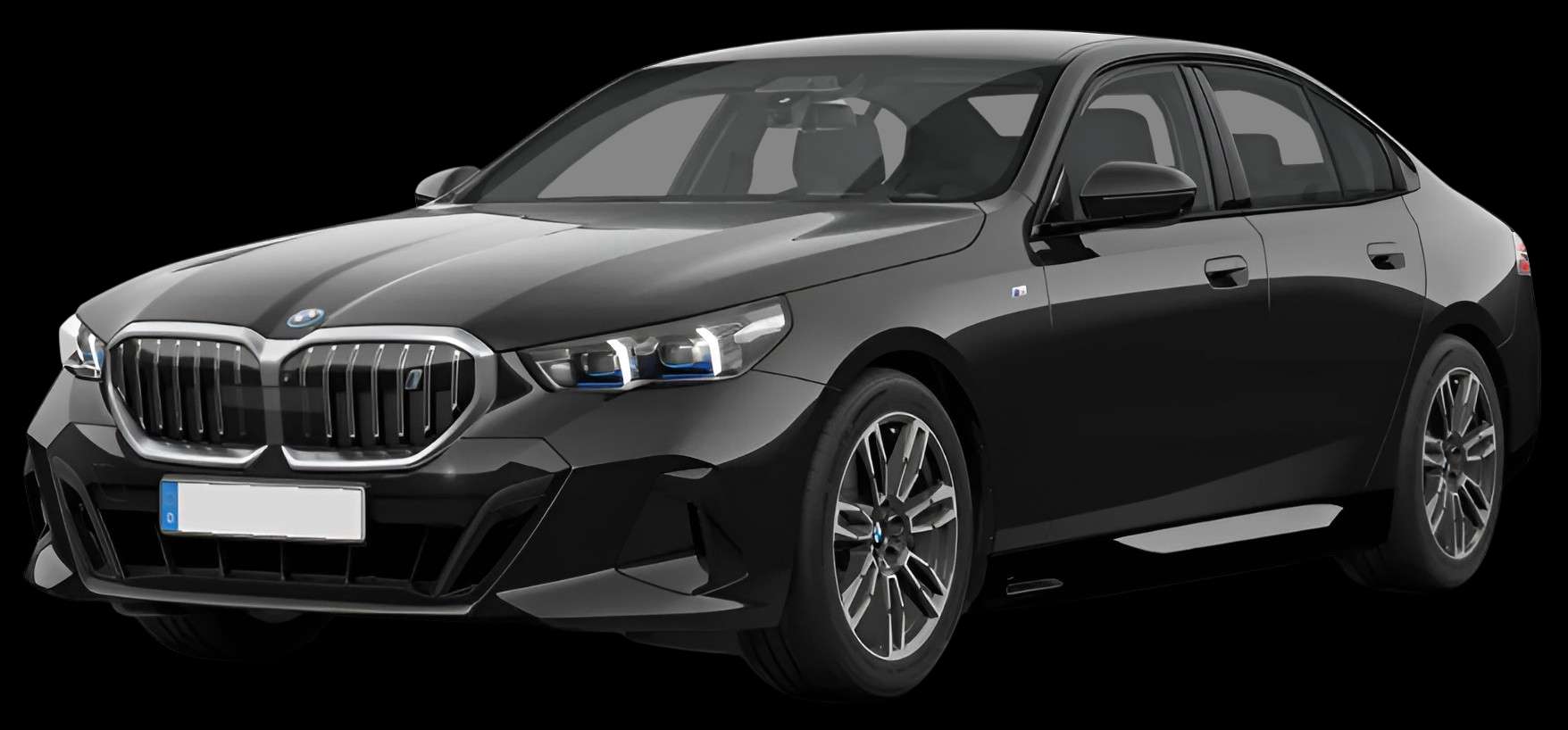 Schräge Frontansicht auf einen BMW i5, freigestellt