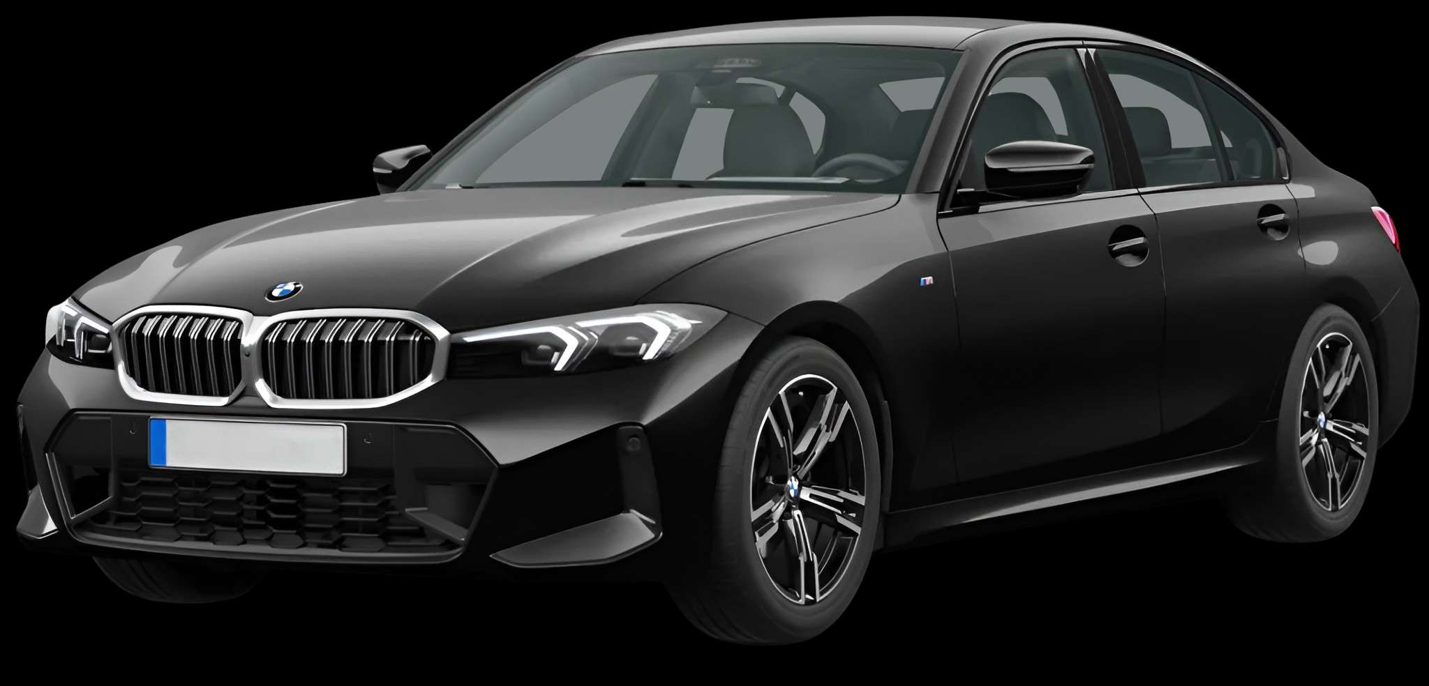 Schräge Frontansicht eines BMW 3er-Reihe, freigestellt