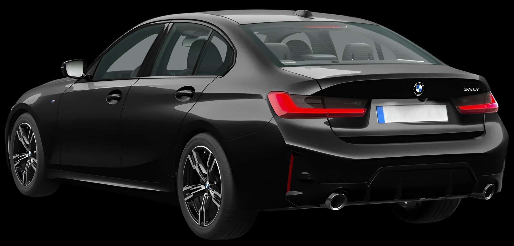 Schräge Heckansicht eines BMW 3er-Reihe, freigestellt