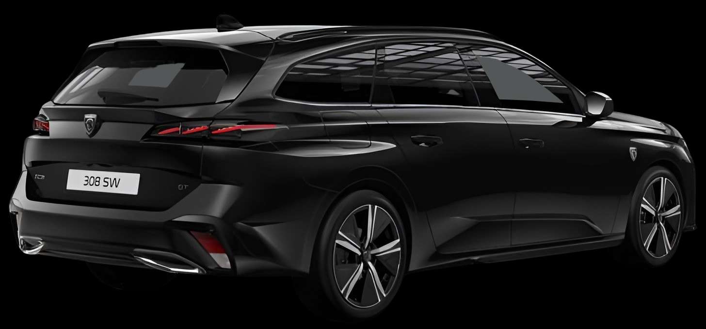 Schräge Heckansicht eines Peugeot 308, freigestellt